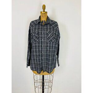 Vtg Express Rider Men's XL Pearl Snap Shirt, Black and White Plaid, Western Wear